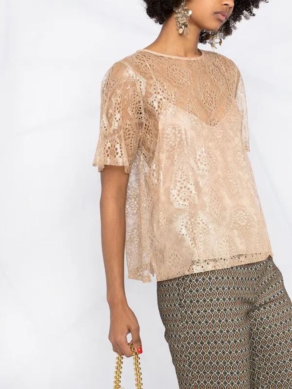 FORTE_FORTE Lurex Chantilly-Lace T-Shirt size 0